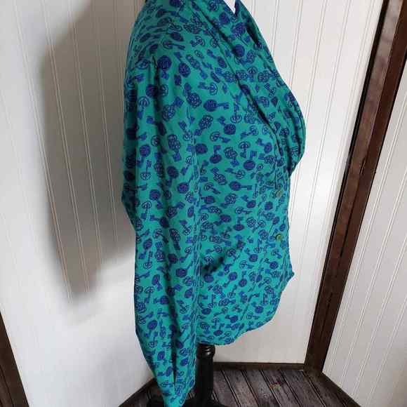 Vintage teal Puff Sleeve popover wrap blouse key Chain Western Equestrian M L - Picture 5 of 7